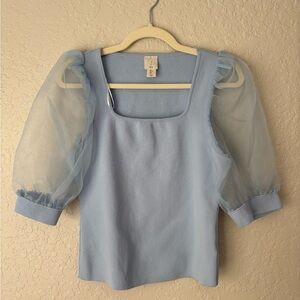 Joie Light Blue Sheer Puff Sleeve Blouse, size L
